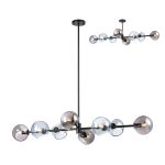 Eldia Linear Fixed Pendant With Double Cut Glass, 8 x E14, Satin Black/Blue/Smoke