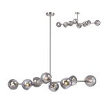 Eldia Linear Fixed Multi Height Pendant/Semi Flush With Double Cut Glass, 8 x E14, Satin Nickel/Smoke