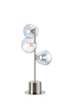 Eldia Table Lamp With Double Cut Glass, 3 x E14, Satin Nickel/Blue