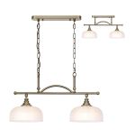 Arvo Semi Flush/Pendant Bar, 2 Light Adjustable E27, Antique Brass/Frosted Glass