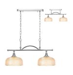 Arvo Semi Flush/Pendant Bar, 2 Light Adjustable E27, Polished Nickel/Amber Glass
