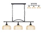 Arvo Semi Flush/Pendant Bar, 3 Light Adjustable E27, Satin Black/Amber Glass
