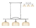 Arvo Semi Flush/Pendant Bar, 3 Light Adjustable E27, Polished Nickel/Amber Glass