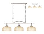 Arvo Semi Flush/Pendant Bar, 3 Light Adjustable E27, Satin Nickel/Amber Glass