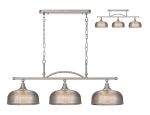 Arvo Semi Flush/Pendant Bar, 3 Light Adjustable E27, Satin Nickel/Smoke Glass