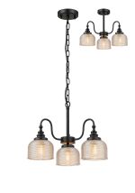 Arvo 47cm Semi Flush/Pendant, 3 Light E27, Satin Black/Amber Glass