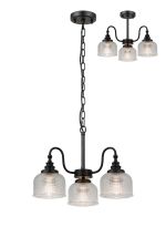 Arvo 47cm Semi Flush/Pendant, 3 Light E27, Satin Black/Clear Glass