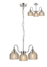 Arvo 47cm Semi Flush/Pendant, 3 Light E27, Polished Nickel/Amber Glass