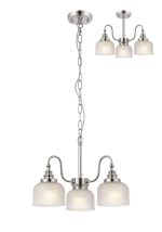 Arvo 47cm Semi Flush/Pendant, 3 Light E27, Polished Nickel/Frosted Glass