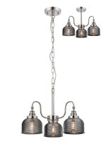 Arvo 47cm Semi Flush/Pendant, 3 Light E27, Polished Nickel/Smoke Glass