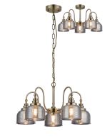 Arvo 57cm Semi Flush/Pendant, 5 Light E27, Antique Brass/Smoke Glass