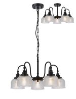 Arvo 57cm Semi Flush/Pendant, 5 Light E27, Satin Black/Clear Glass