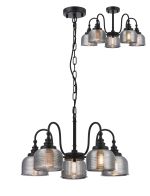 Arvo 57cm Semi Flush/Pendant, 5 Light E27, Satin Black/Smoke Glass