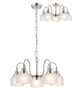 Arvo 57cm Semi Flush/Pendant, 5 Light E27, Polished Nickel/Frosted Glass
