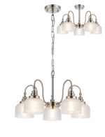 Arvo 57cm Semi Flush/Pendant, 5 Light E27, Satin Nickel/Clear Glass