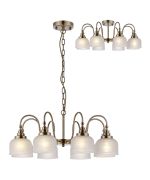 Arvo 73cm Semi Flush/Pendant, 8 Light E27, Antique Brass/Frosted Glass
