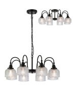 Arvo 73cm Semi Flush/Pendant, 8 Light E27, Satin Black/Clear Glass
