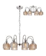 Arvo 73cm Semi Flush/Pendant, 8 Light E27, Polished Nickel/Amber Glass