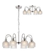 Arvo 73cm Semi Flush/Pendant, 8 Light E27, Polished Nickel/Frosted Glass