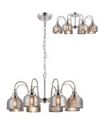 Arvo 73cm Semi Flush/Pendant, 8 Light E27, Polished Nickel/Smoke Glass