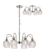 Arvo 73cm Semi Flush/Pendant, 8 Light E27, Satin Nickel/Clear Glass