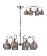 Arvo 73cm Semi Flush/Pendant, 8 Light E27, Satin Nickel/Smoke Glass