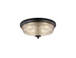 Arvo 34cm 2 Light E27 Flush Ceiling Light, Satin Black/Amber Glass