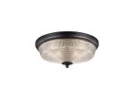 Arvo 34cm 2 Light E27 Flush Ceiling Light, Satin Black/Clear Glass