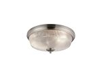 Arvo 34cm 2 Light E27 Flush Ceiling Light, Satin Nickel/Clear Glass