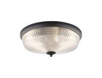 Arvo 43.8cm 3 Light E27 Flush Ceiling Light, Satin Black/Clear Glass