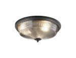 Arvo 43.8cm 3 Light E27 Flush Ceiling Light, Satin Black/Smoke Glass