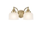 Arvo Switched Double Wall Light, 2 Light E27 Antique Brass/Frosted Glass