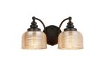Arvo Switched Double Wall Light, 2 Light E27 Satin Black/Amber Glass