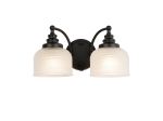 Arvo Switched Double Wall Light, 2 Light E27 Satin Black/Frosted Glass