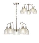 Arvo 57cm Semi Flush/Pendant, 5 Light E27, Polished Nickel/Prismatic Glass