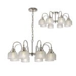 Arvo 73cm Semi Flush/Pendant, 8 Light E27, Polished Nickel/Prismatic Glass