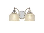 Arvo Switched Double Wall Light, 2 Light E27 Polished Nickel/Prismatic Glass