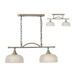 Arvo Semi Flush/Pendant Bar, 2 Light Adjustable E27, Antique Brass/Prismatic Glass