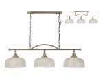 Arvo Semi Flush/Pendant Bar, 3 Light Adjustable E27, Antique Brass/Prismatic Glass