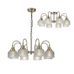 Arvo 73cm Semi Flush/Pendant, 8 Light E27, Antique Brass/Prismatic Glass