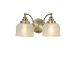 Arvo Switched Double Wall Light, 2 Light E27 Antique Brass/Prismatic Glass
