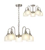 Arvo 57cm Semi Flush/Pendant, 5 Light E27, Satin Nickel/Frosted Glass