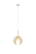Grazia Recessed Pendant With Round Shade, 1 Light E27, Antique Brass/Cognac Glass With Frosted Inner