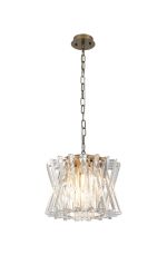 Faline 34cm Round Pendant, 4 x E14, Antique Brass/Clear