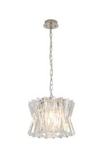 Faline 34cm Round Pendant, 4 x E14, Polished Nickel/Clear
