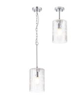 Dupa 18cm Polished Chrome Pendant/Semi Flush/Semi Flush 1 x E27 With Cylinder Ribbed Glass (A)