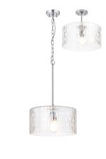 Dupa 38cm Polished Chrome Pendant/Semi Flush/Semi Flush 1 x E27 With Drum Ribbed Glass (B)