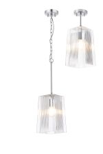 Dupa Polished Chrome Pendant/Semi Flush/Semi Flush 1 x E27 With Square Ribbed Glass (C)