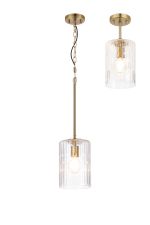 Dupa 18cm Gold Pendant/Semi Flush/Semi Flush 1 x E27 With Cylinder Ribbed Glass (A)