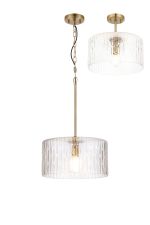 Dupa 38cm Gold Pendant/Semi Flush/Semi Flush 1 x E27 With Drum Ribbed Glass (B)